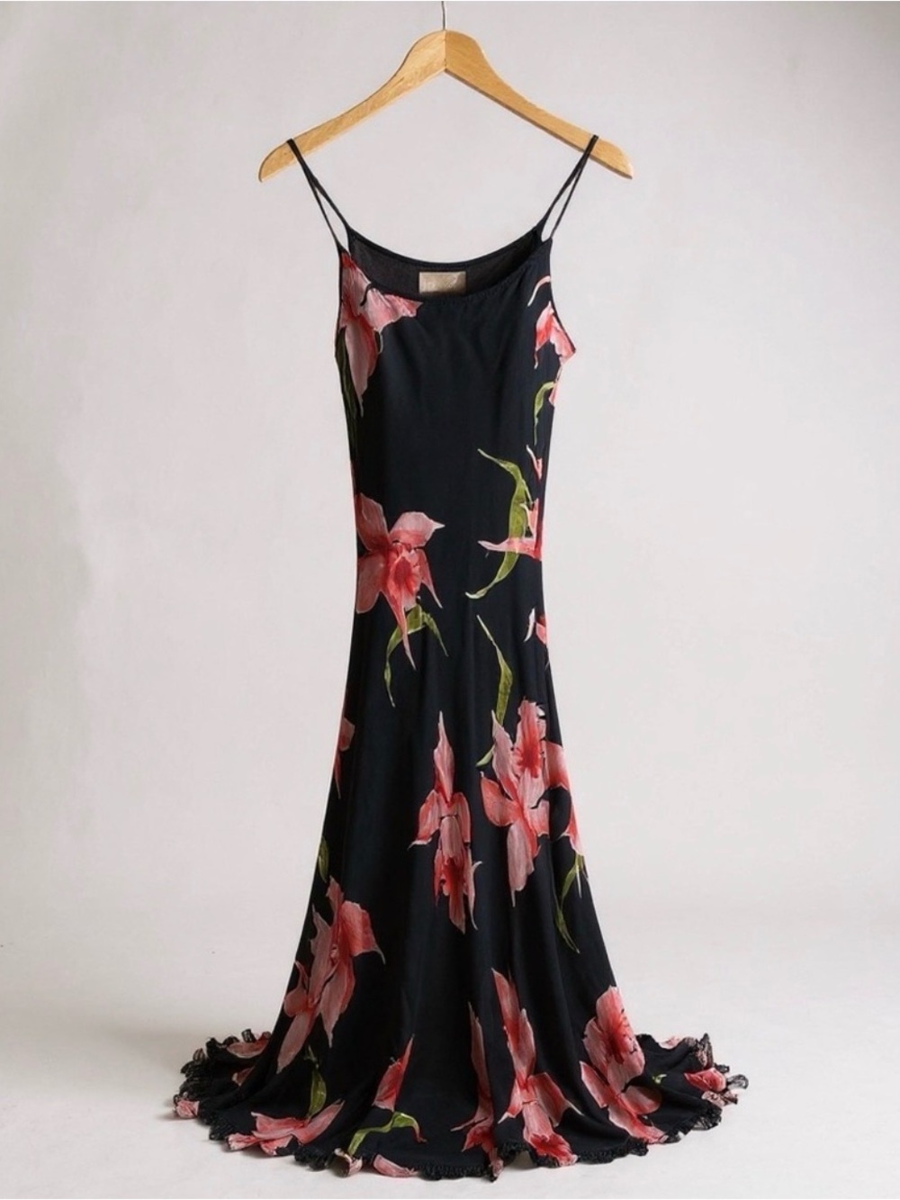 Capricorn —Black Floral Slip Dress with Pink Blooms